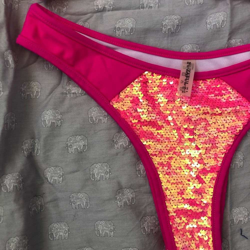 Hot Pink Sparkly Sequined Large US 8 UK 12 EU 40 ZAFUL Bikini